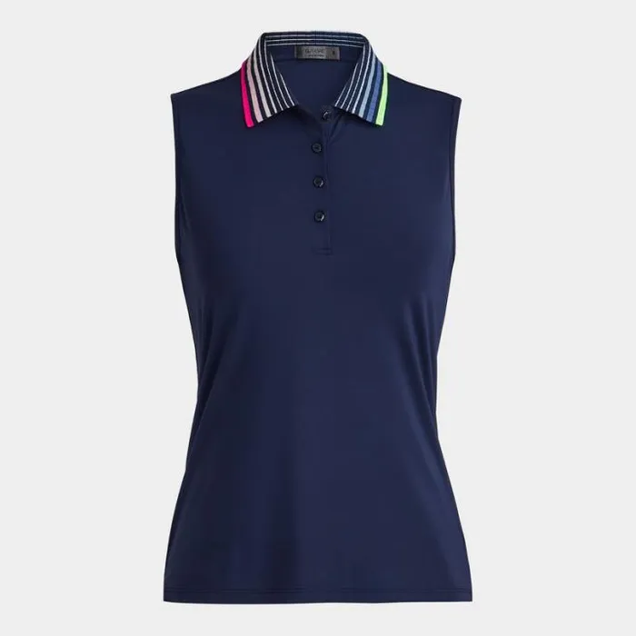 Polos Women GFORE PLEATED CONTRAST COLLAR SILKY TECH NYLON SLEEVELESS POLO Twilight Polos Women GFORE PLEATED CONTRAST COLLAR SILKY TECH NYLON SLEEVELESS POLO Twilight