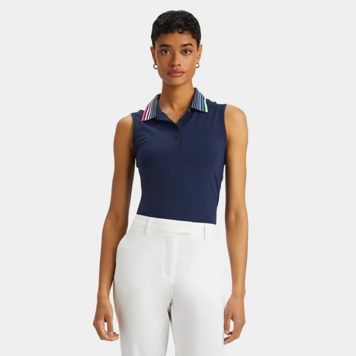 Polos Women GFORE PLEATED CONTRAST COLLAR SILKY TECH NYLON SLEEVELESS POLO Twilight