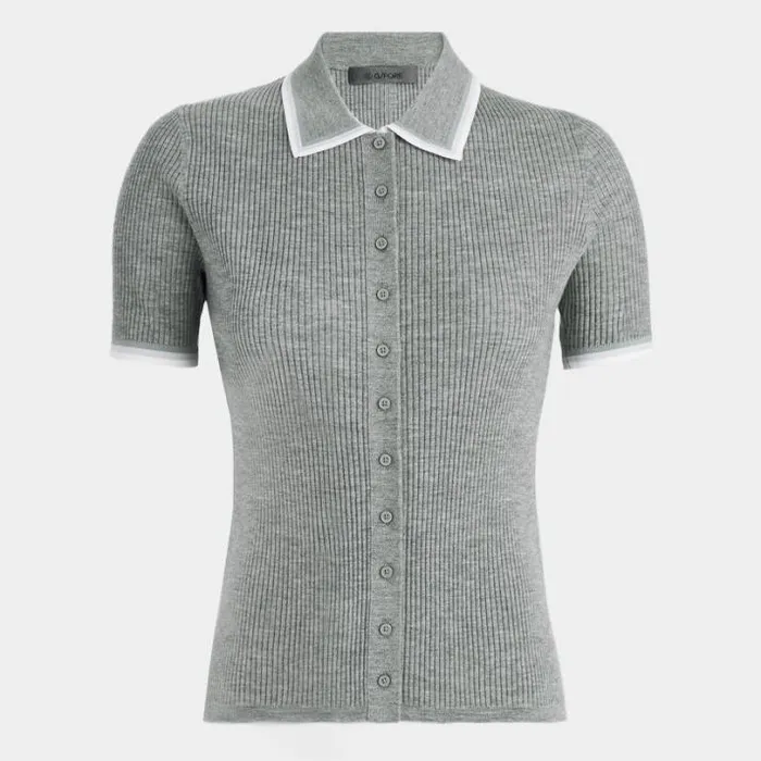 Polos Women GFORE RIBBED MLANGE WOOL BLEND BUTTON DOWN SWEATER POLO Heather Grey Polos Women GFORE RIBBED MLANGE WOOL BLEND BUTTON DOWN SWEATER POLO Heather Grey