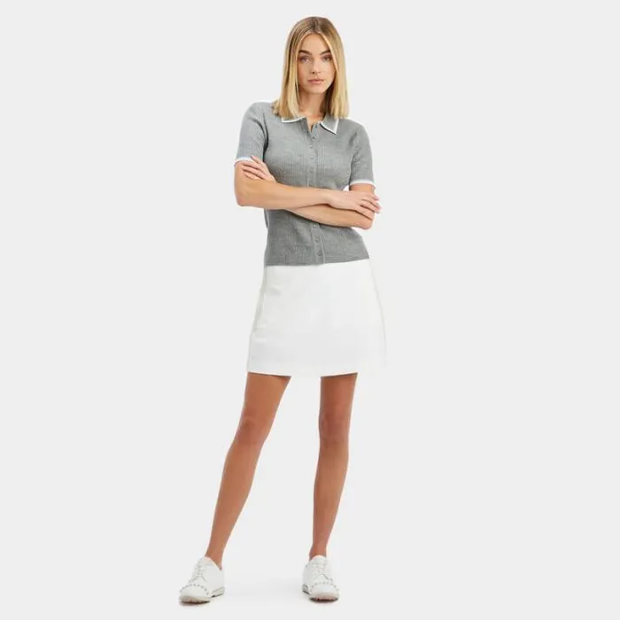Polos Women GFORE RIBBED MLANGE WOOL BLEND BUTTON DOWN SWEATER POLO Heather Grey