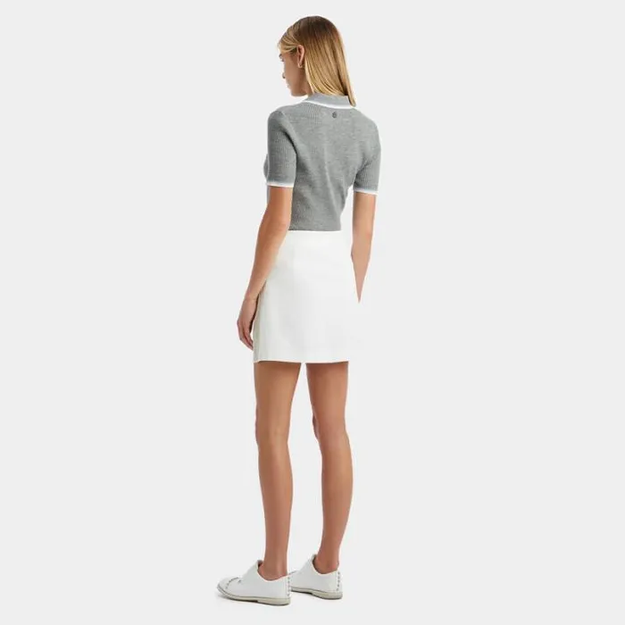 Polos Women GFORE RIBBED MLANGE WOOL BLEND BUTTON DOWN SWEATER POLO Heather Grey