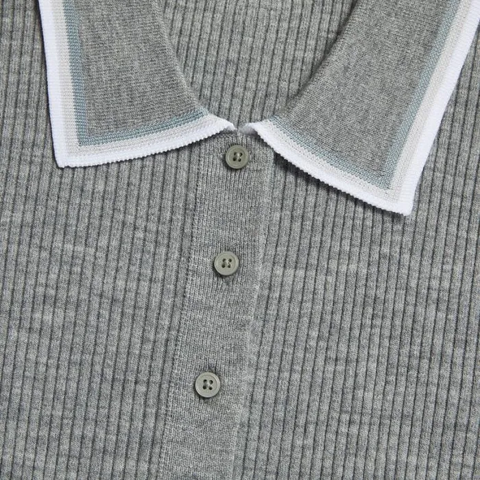 Polos Women GFORE RIBBED MLANGE WOOL BLEND BUTTON DOWN SWEATER POLO Heather Grey