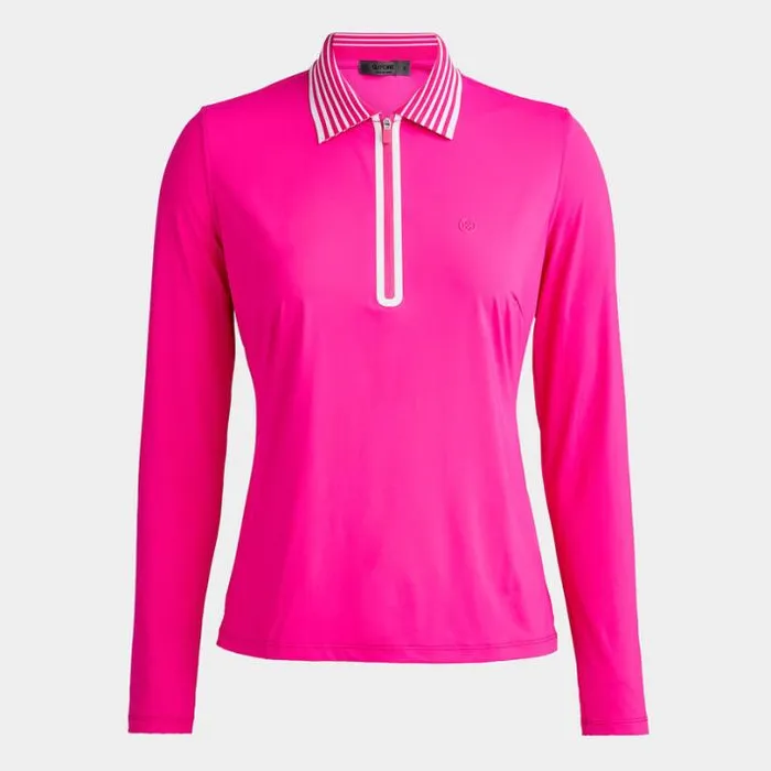 Polos Women GFORE SILKY TECH NYLON ZIP POLO Day Glow Pink