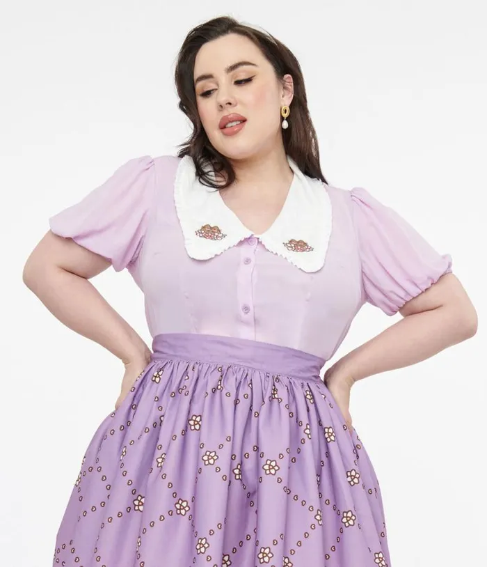 Pusheen X Plus Size Lavender Pusheen Springtime Embroidered Oversized Collar Blouse Clothing Unique Vintage Blouses Pusheen X Plus Size Lavender Pusheen Springtime Embroidered Oversized Collar Blouse Clothing Unique Vintage Blouses