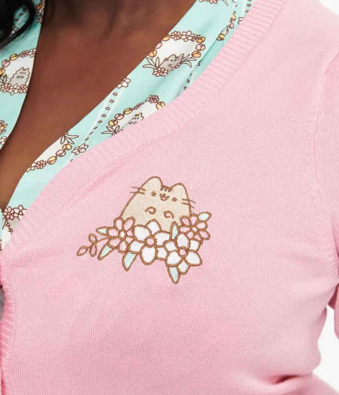 Pusheen X Plus Size Pink Pusheen Springtime Embroidered Cardigan Clothing Unique Vintage Sweaters and Cardigans