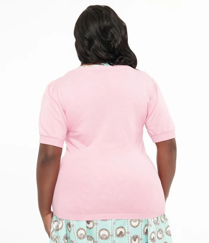 Pusheen X Plus Size Pink Pusheen Springtime Embroidered Cardigan Clothing Unique Vintage Sweaters and Cardigans