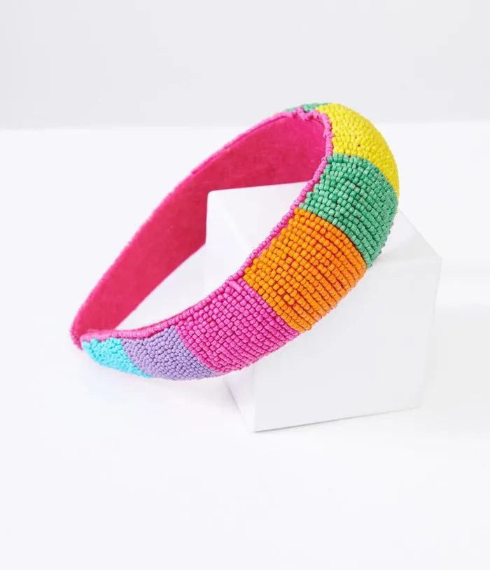 Rainbow Beaded Chunky Headband Accessories Unique Vintage Headbands