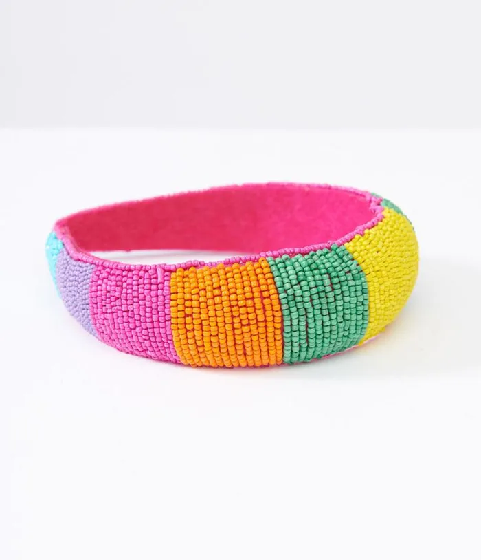 Rainbow Beaded Chunky Headband Accessories Unique Vintage Headbands