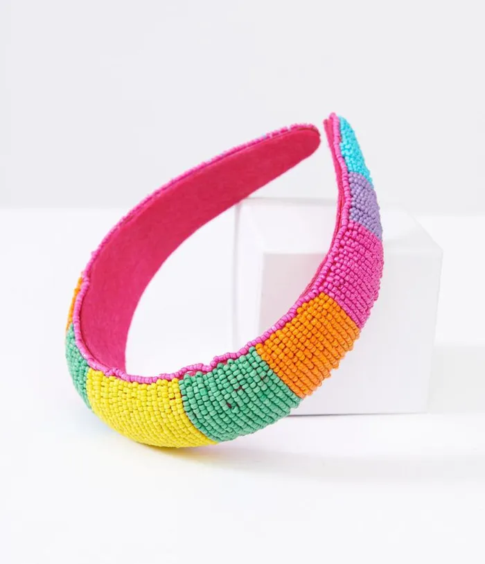 Rainbow Beaded Chunky Headband Accessories Unique Vintage Headbands