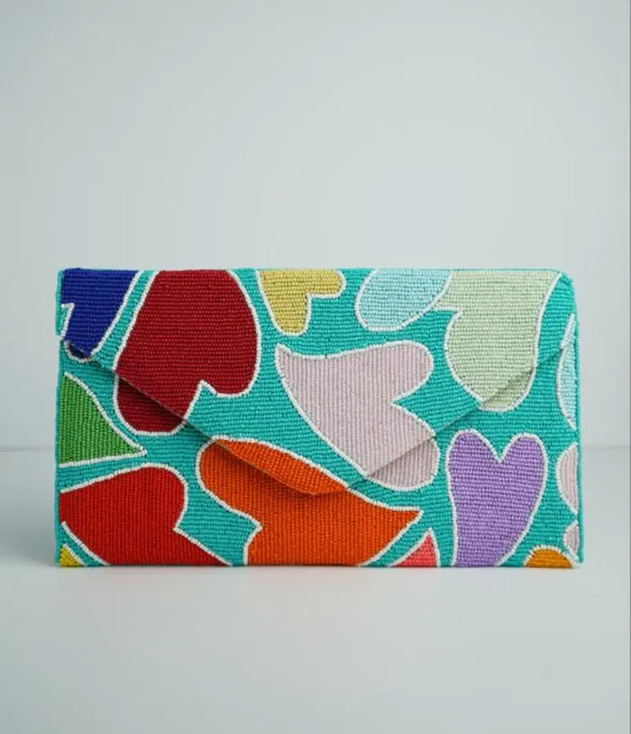 Rainbow Heart Beaded Clutch Accessories Unique Vintage Novelty Bags