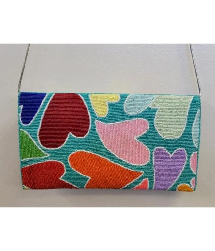 Rainbow Heart Beaded Clutch Accessories Unique Vintage Novelty Bags