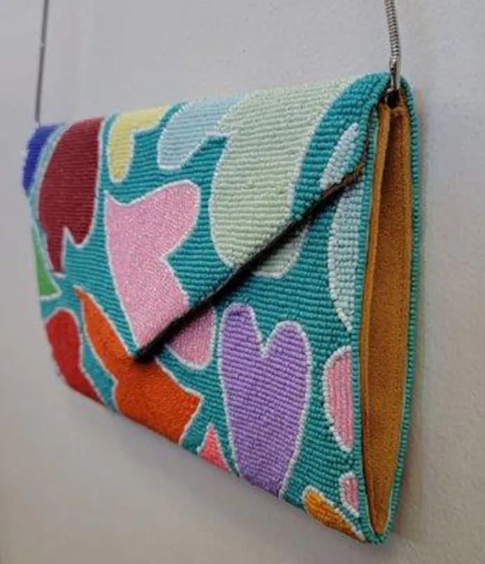 Rainbow Heart Beaded Clutch Accessories Unique Vintage Novelty Bags