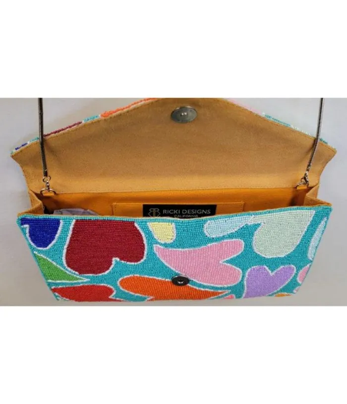 Rainbow Heart Beaded Clutch Accessories Unique Vintage Novelty Bags