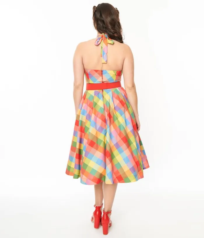 Rainbow Madras Plaid Tarrytown Hostess Dress Dresses Unique Vintage Pocket Dresses