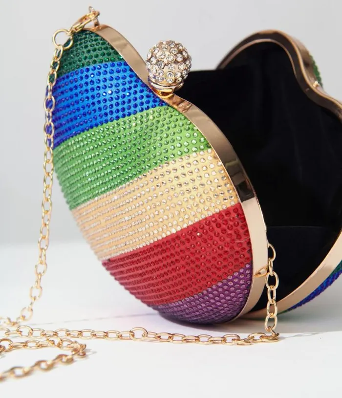 Rainbow Rhinestone Heart Clutch Bag Accessories Unique Vintage Novelty Bags