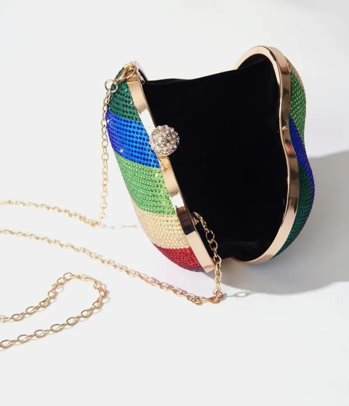 Rainbow Rhinestone Heart Clutch Bag Accessories Unique Vintage Novelty Bags