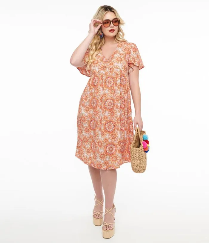 Red and Orange Psychedelic Floral Dress Dresses Unique Vintage Pocket Dresses Red and Orange Psychedelic Floral Dress Dresses Unique Vintage Pocket Dresses