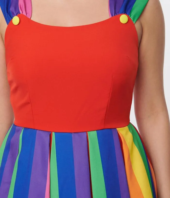 Red and Rainbow Stripe Swing Dress Dresses Unique Vintage Swing