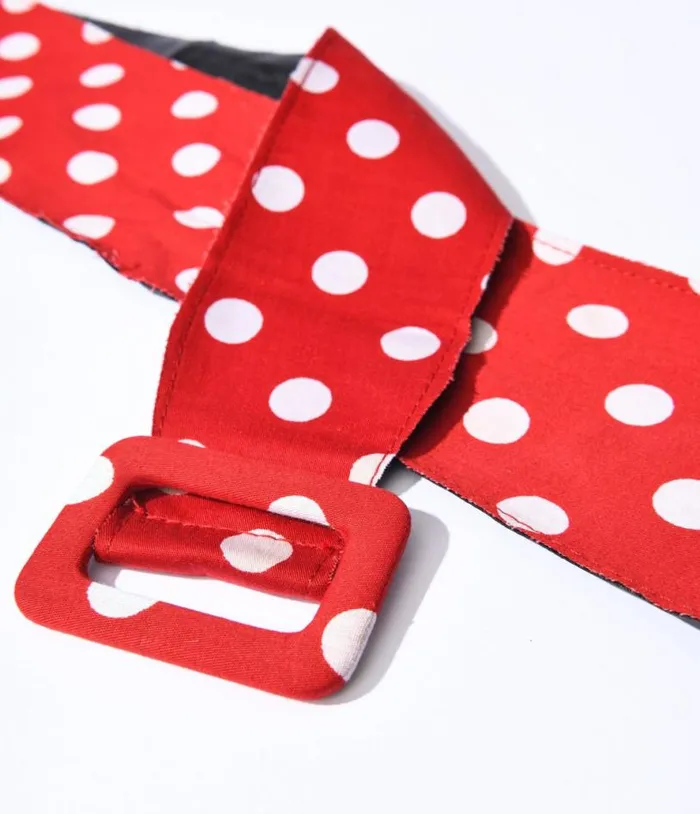 Red and White Polka Dot Wide Belt Accessories Unique Vintage Belts
