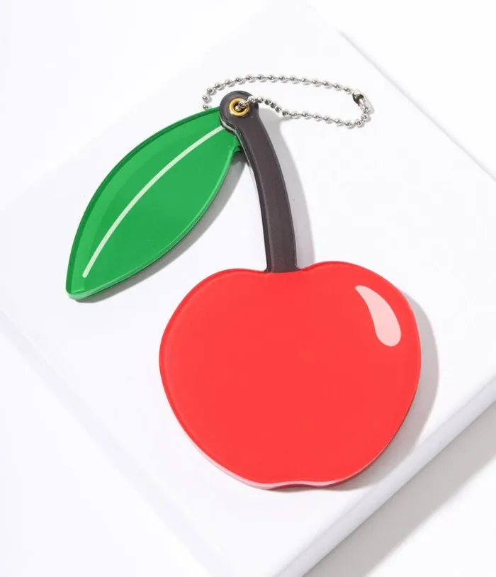 Red Cherry Mirror Keychain Accessories Unique Vintage Beauty