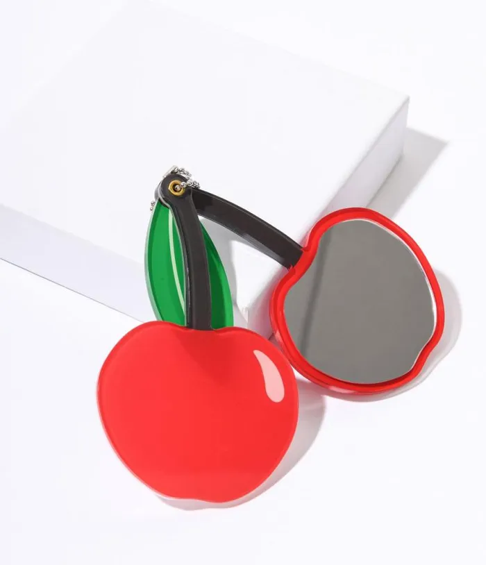 Red Cherry Mirror Keychain Accessories Unique Vintage Beauty