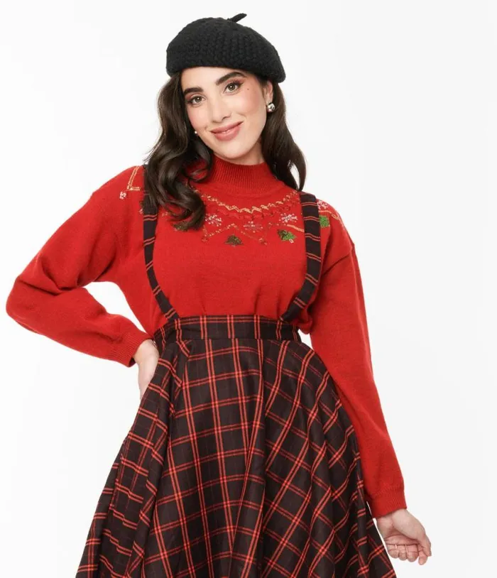 Red Christmas Sequin Mock Neck Sweater ClothingPlus Unique Vintage Sweaters and Cardigans Red Christmas Sequin Mock Neck Sweater ClothingPlus Unique Vintage Sweaters and Cardigans