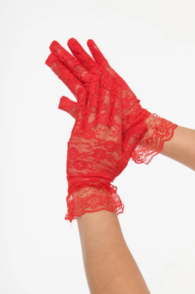 Red Lace Ruffle Gloves Accessories Unique Vintage Gloves and Scarves