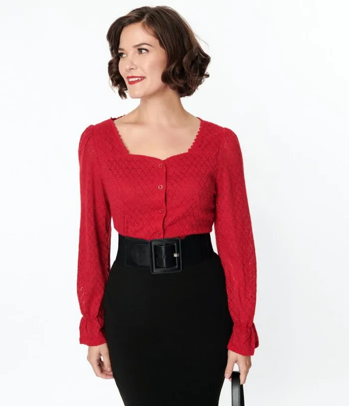 Red Perforated Diamond Knit Cardigan Clothing Unique Vintage Sweaters and Cardigans Red Perforated Diamond Knit Cardigan Clothing Unique Vintage Sweaters and Cardigans