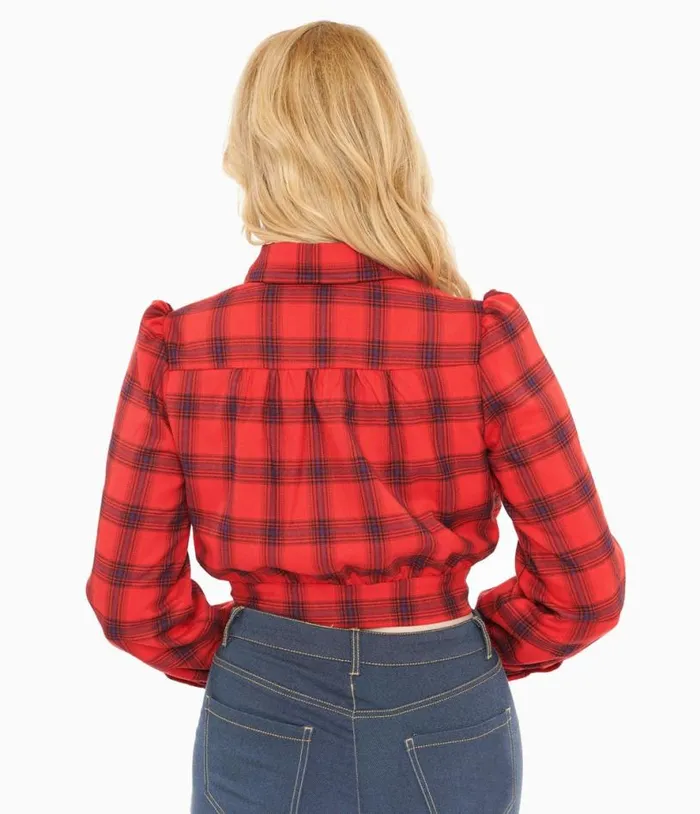 Red Plaid Rosie Bomber Jacket Clothing Unique Vintage Coats and Jackets