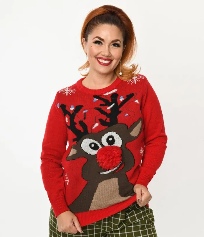 Red Rudolph Holiday Sweater ClothingPlus Unique Vintage Sweaters and Cardigans Red Rudolph Holiday Sweater ClothingPlus Unique Vintage Sweaters and Cardigans