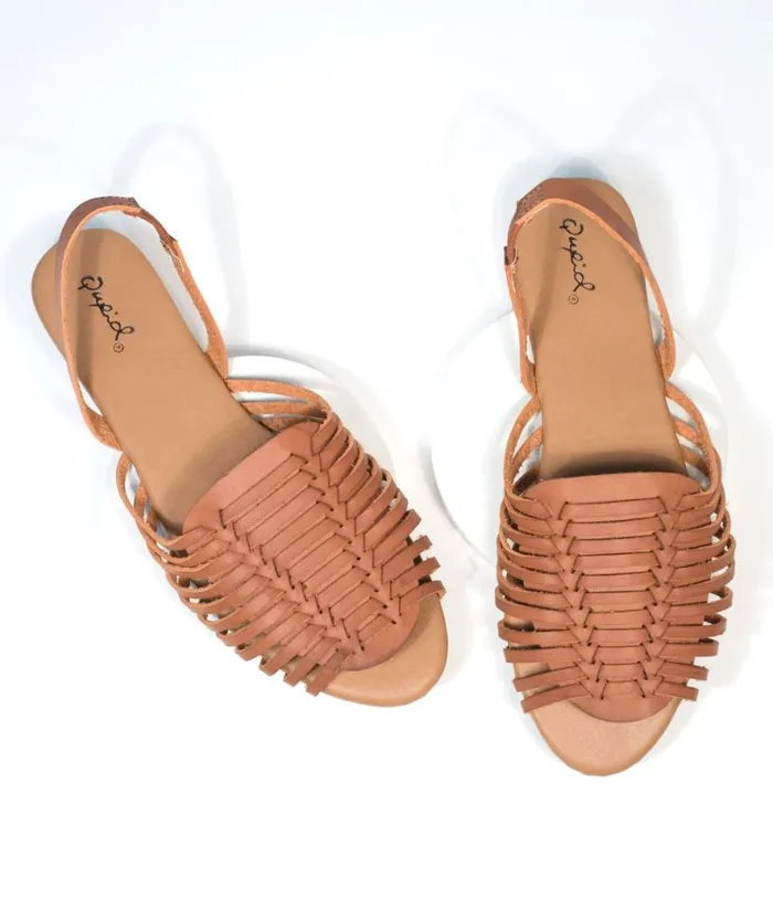 Retro Brown Woven Leatherette Sandal Shoes Unique Vintage Flats