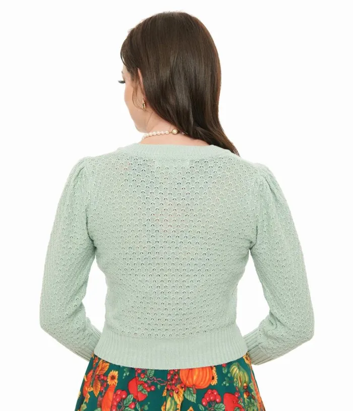 Retro Style Aqua Crochet Cardigan Clothing Unique Vintage Sweaters and Cardigans