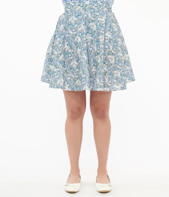 Retrolicious 1950s Blue and White Bunny Print Cotton Skater Skirt DressesClothing Unique Vintage Skirts