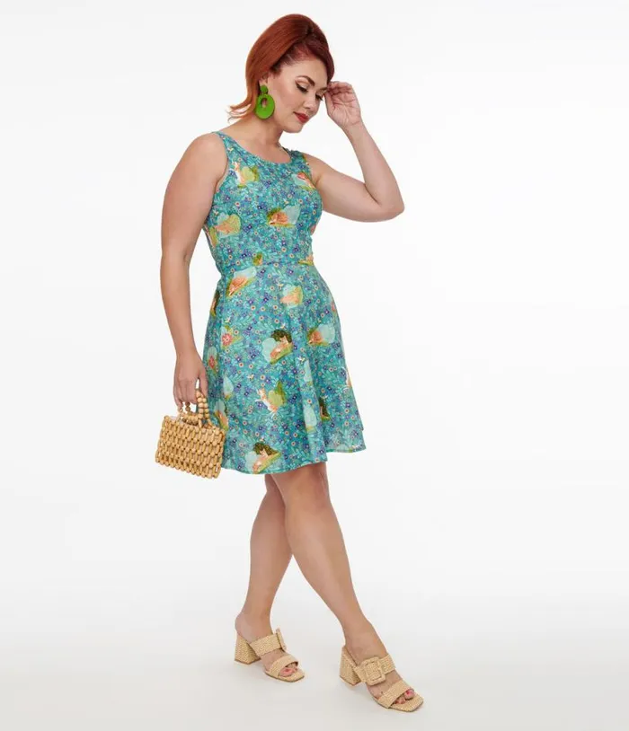 Retrolicious 1950s Blue Cat Leaf Print Cotton Skater Dress Dresses Unique Vintage Pocket Dresses Retrolicious 1950s Blue Cat Leaf Print Cotton Skater Dress Dresses Unique Vintage Pocket Dresses