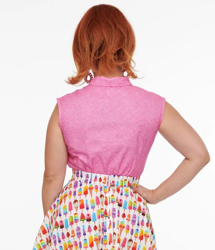 Retrolicious 1950s Hot Pink Cotton Bow Top Clothing Unique Vintage Blouses
