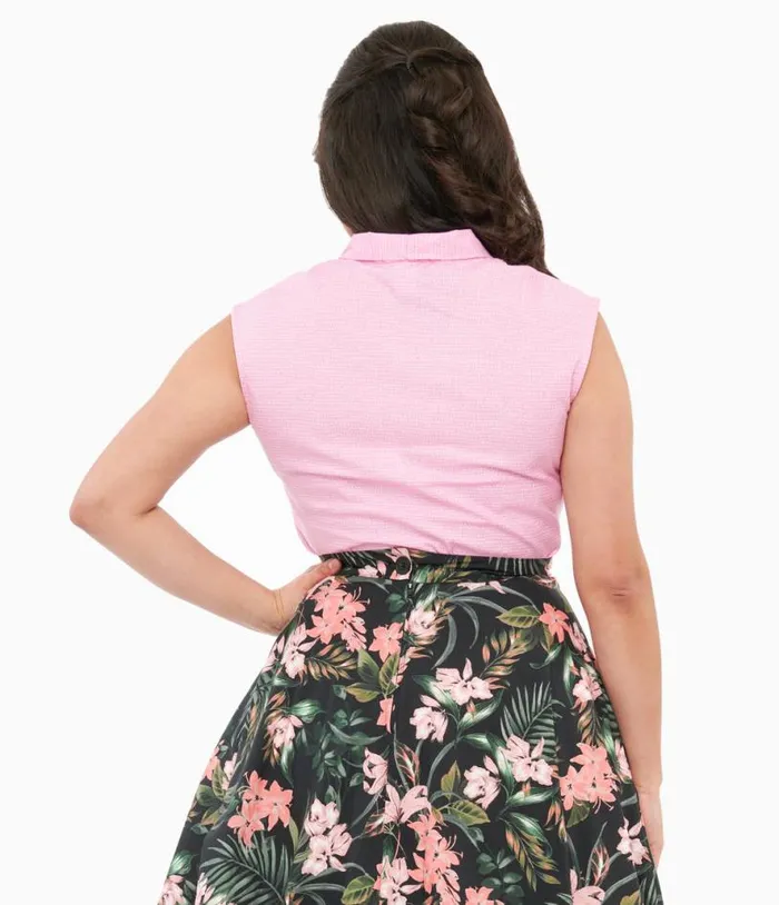Retrolicious 1950s Pink and White Polka Dot Cotton Bow Top Clothing Unique Vintage Blouses