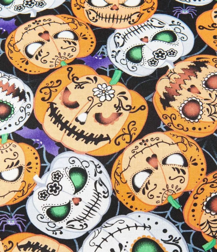 Retrolicious Black and Spooky Pumpkins Flare Dress Halloween Unique Vintage Dresses