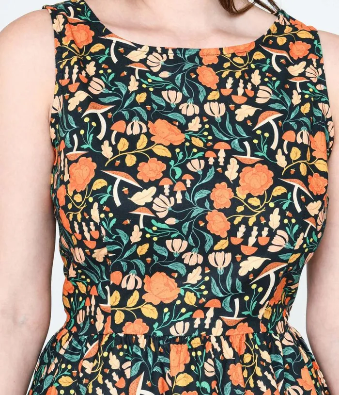 Retrolicious Black Flora Swing Dress DressesPlus Unique Vintage Pocket Dresses