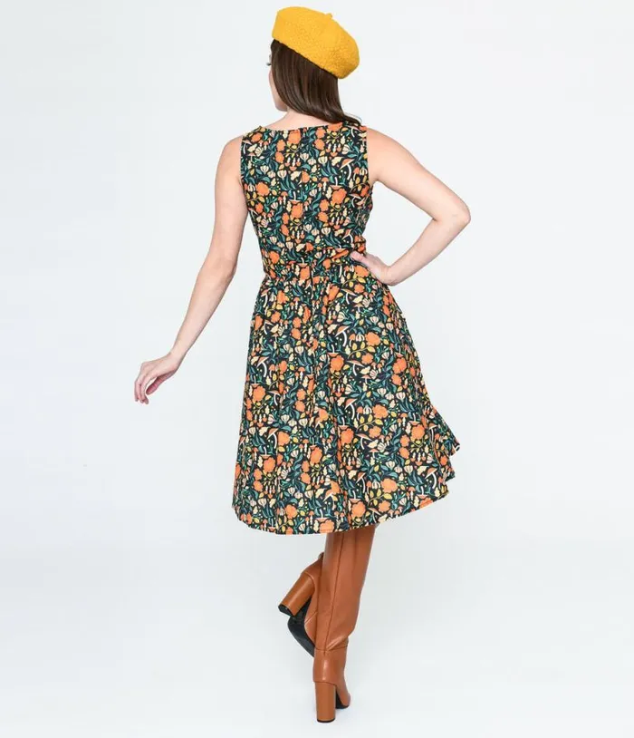 Retrolicious Black Flora Swing Dress DressesPlus Unique Vintage Pocket Dresses