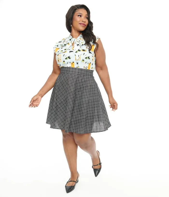 Retrolicious Plus Size 1950s Black and White Check Cotton Skater Skirt DressesClothingPlus Unique Vintage Skirts Retrolicious Plus Size 1950s Black and White Check Cotton Skater Skirt DressesClothingPlus Unique Vintage Skirts