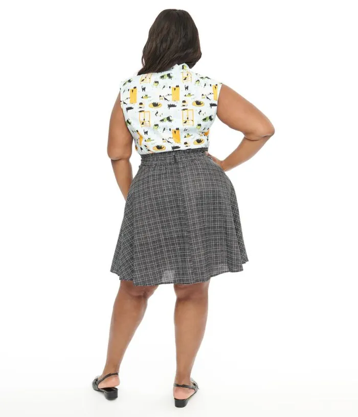 Retrolicious Plus Size 1950s Black and White Check Cotton Skater Skirt DressesClothingPlus Unique Vintage Skirts