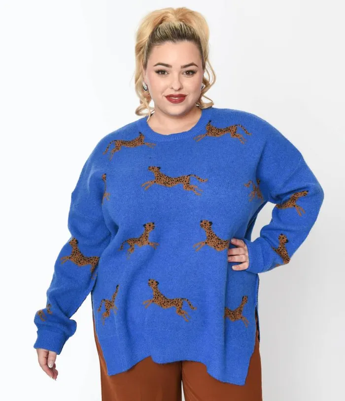 Royal Blue and Cheetah Oversize Sweater Clothing Unique Vintage Sweaters and Cardigans Royal Blue and Cheetah Oversize Sweater Clothing Unique Vintage Sweaters and Cardigans