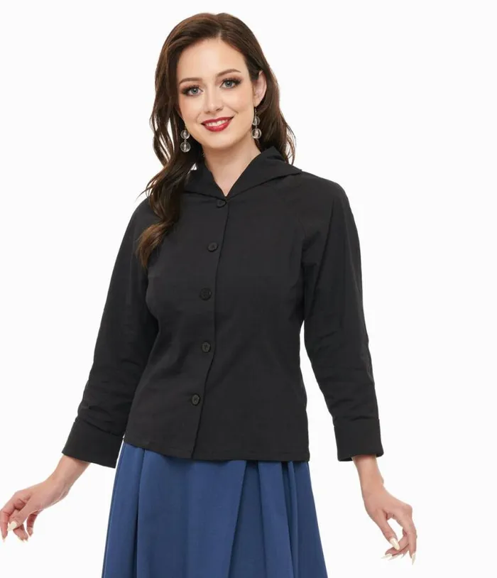 Royal Monk 1950s Black Button Up Celia Blouse Clothing Unique Vintage Blouses