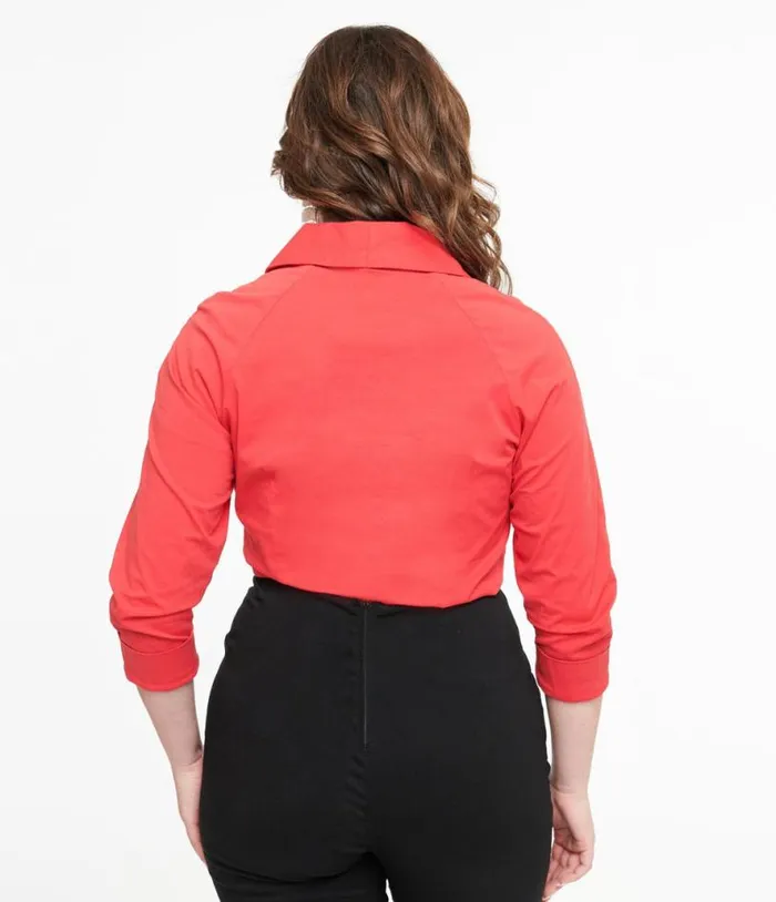 Royal Monk 1950s Red Button Up Celia Blouse Clothing Unique Vintage Blouses