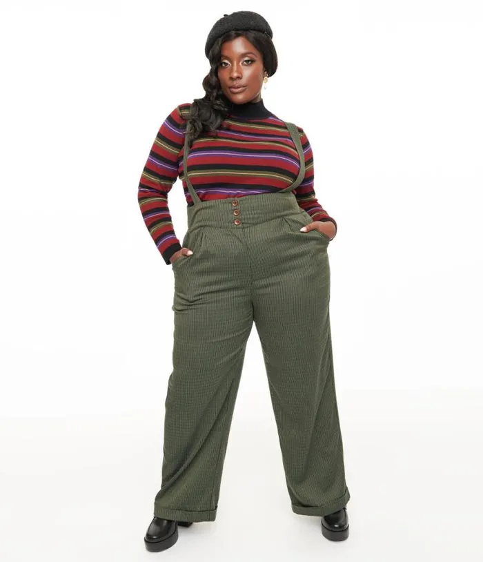 Royal Monk Plus Size 1940s Green Check Jenny Trousers Clothing Unique Vintage Pants