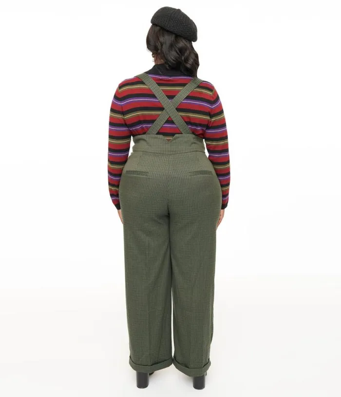 Royal Monk Plus Size 1940s Green Check Jenny Trousers Clothing Unique Vintage Pants