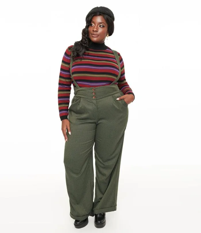 Royal Monk Plus Size 1940s Green Check Jenny Trousers Clothing Unique Vintage Pants