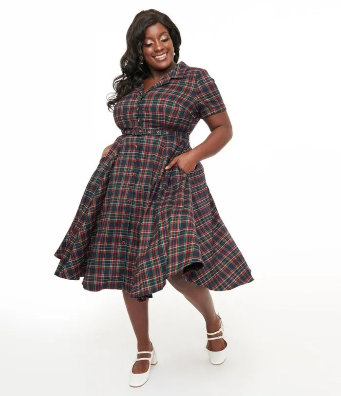 Royal Monk Plus Size 1950s Green and Red Plaid Merry Holidays Swing Dress DressesPlus Unique Vintage Swing Royal Monk Plus Size 1950s Green and Red Plaid Merry Holidays Swing Dress DressesPlus Unique Vintage Swing