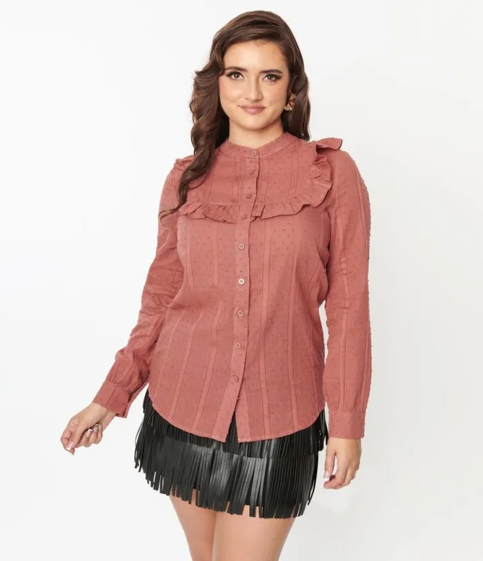 Rust Clip Dot Blouse Clothing Unique Vintage Blouses