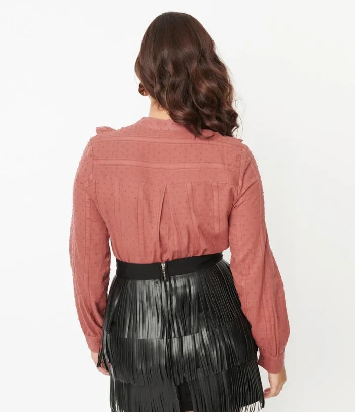 Rust Clip Dot Blouse Clothing Unique Vintage Blouses